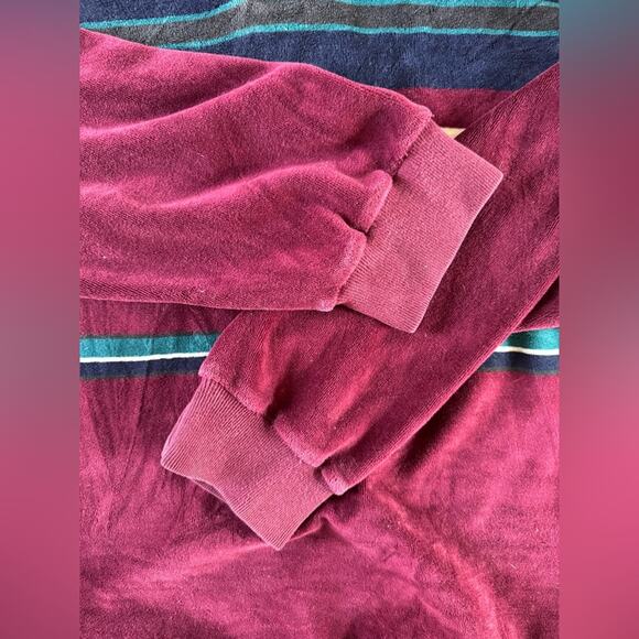 Vintage 80’s Christopher Hayes Velour Striped Maroon Polo Shirt | XL - Picture 5 of 7